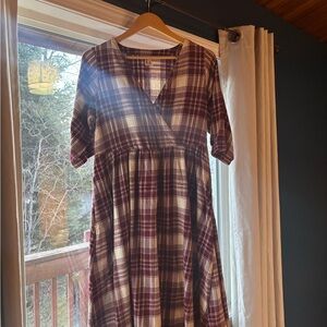 Pact Burgundy and Cream Long Sleeve Dress